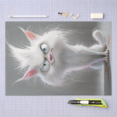 Decoupage Grumpy White Fury Cat Seidenpapier (Handwerk)