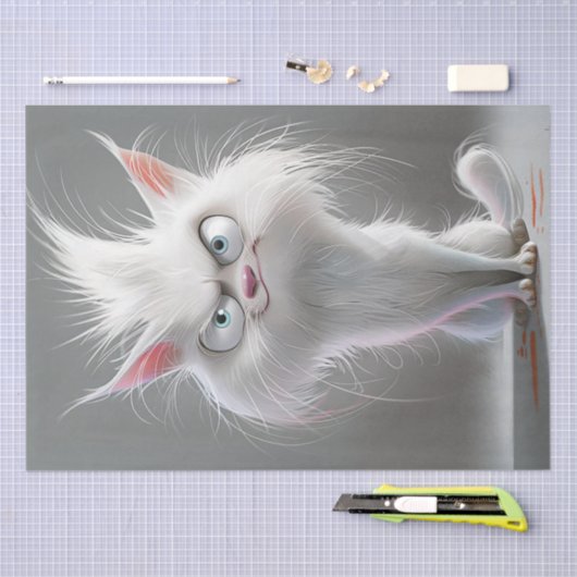 Decoupage Grumpy White Fury Cat Seidenpapier (Handwerk)