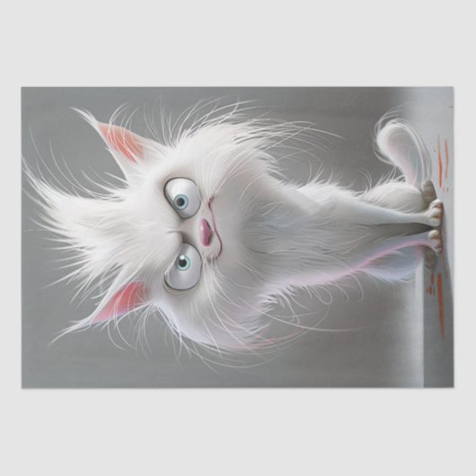 Decoupage Grumpy White Fury Cat Seidenpapier (Vorderseite)