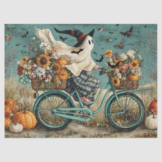Decoupage Halloween Ghost Grace Reiten Fahrrad Seidenpapier (Vorderseite)