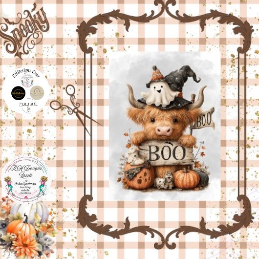 Decoupage Halloween Highland Cow Boo-Zeichen Seidenpapier