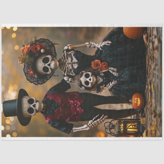 Decoupage Halloween Skeleton Family Seidenpapier (Vorderseite)