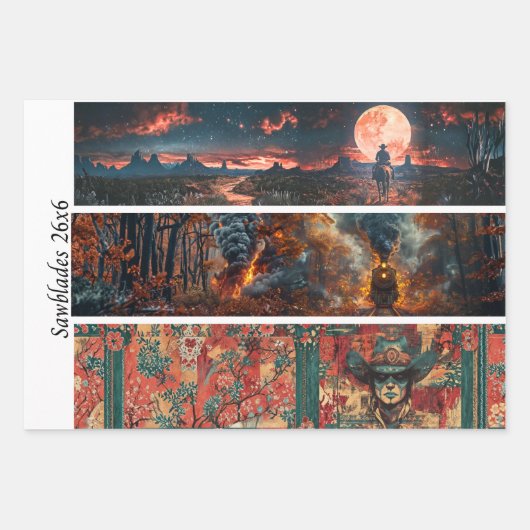 Decoupage Hand Saw Art Western 26x6" Designs Geschenkpapier Set (Vorderseite 2)