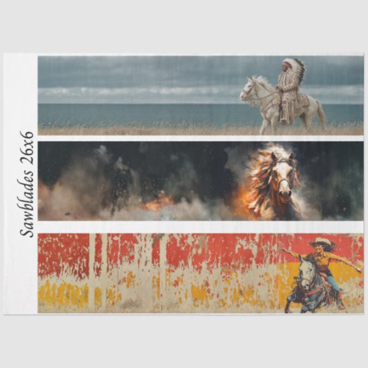 Decoupage Hand Saw Art Western 26x6" Designs Seidenpapier (Vorderseite)