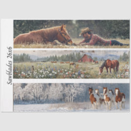 Decoupage Handsaw Design Cowboy, Red Barn, Horses Seidenpapier