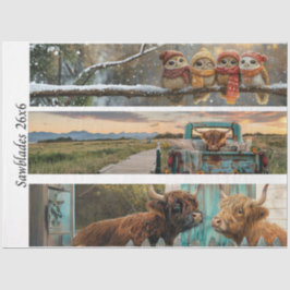 Decoupage Handsaw Papers Owl, Highland Cow, Farm Seidenpapier