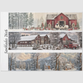 Decoupage Handsaw Papers Red Barn, Church, Truck Seidenpapier