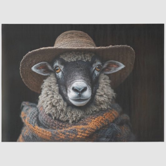 Decoupage Handsome Sheep Brown Hat Scarf Seidenpapier (Vorderseite)