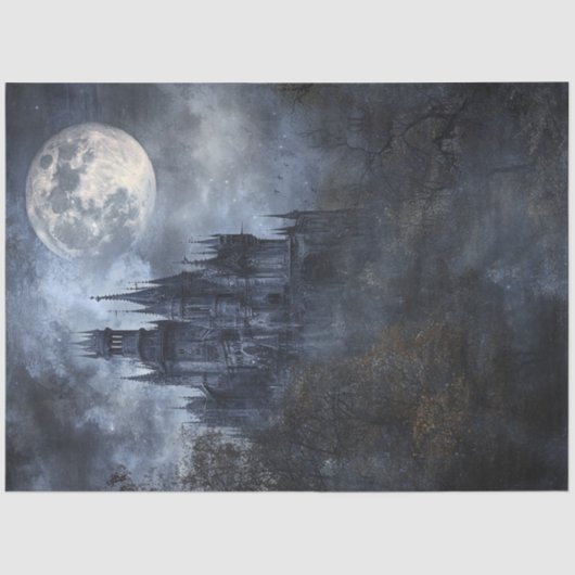 Decoupage Haunting Gothic Castle Moonlit Sky Seidenpapier (Vorderseite)