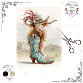 Decoupage Highland Calf Cowboy Dressed For Catwalk Seidenpapier