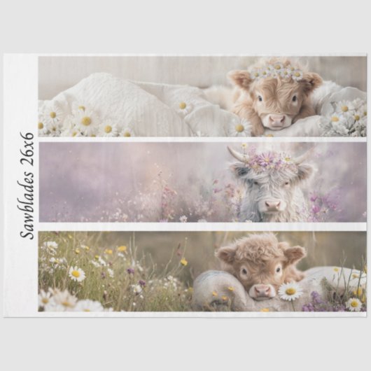 Decoupage Highland Calf Florals Handsaw Designs Seidenpapier (Vorderseite)