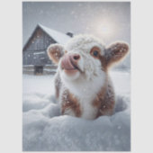 Decoupage Highland Calf Rustic Barn Snow Scene Seidenpapier (Vorderseite)