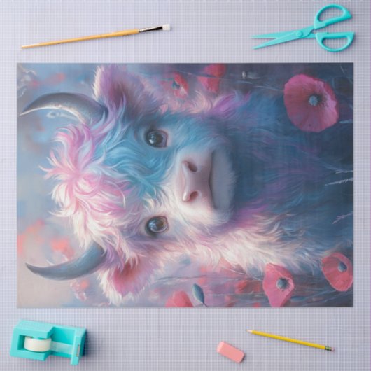 Decoupage Highland Calf Umrundete Poppies Seidenpapier (Basteln)