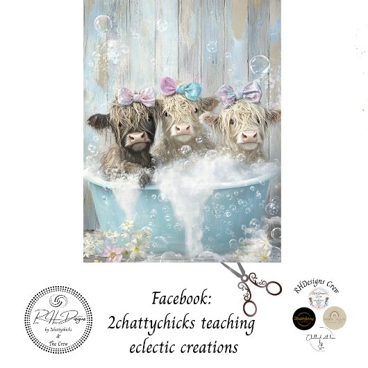 Decoupage Highland Calves in Bubble Bath Blue Tube Seidenpapier