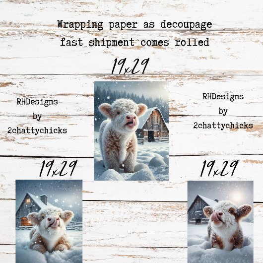 Decoupage Highland Calves Winter Scene  Geschenkpapier Set