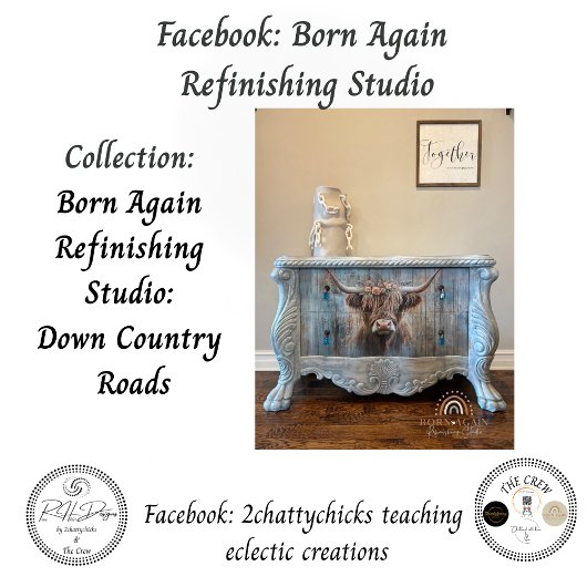 Decoupage Highland Cow Blue Distressed Background Seidenpapier