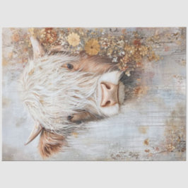 Decoupage Highland Cow Hazel Wildblumen Seidenpapier