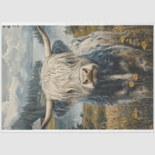 Decoupage Highland Cow Landschaft Seidenpapier