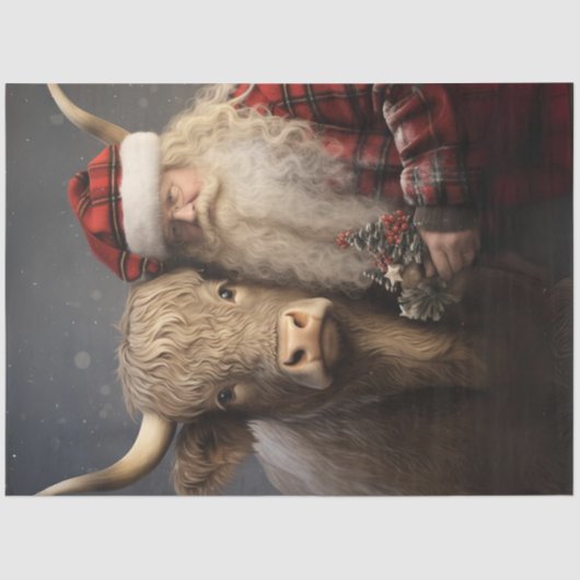 Decoupage Highland Cow & Santa Claus Seidenpapier (Vorderseite)