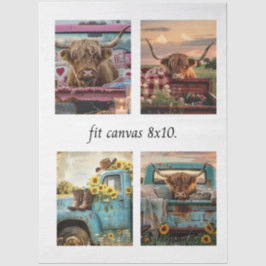 Decoupage Highland Cow Truck 8 x 10 Canvas Seidenpapier