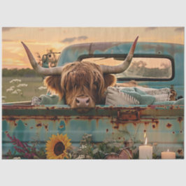 Decoupage Highland Cow Vintag Truck Sunflores Seidenpapier