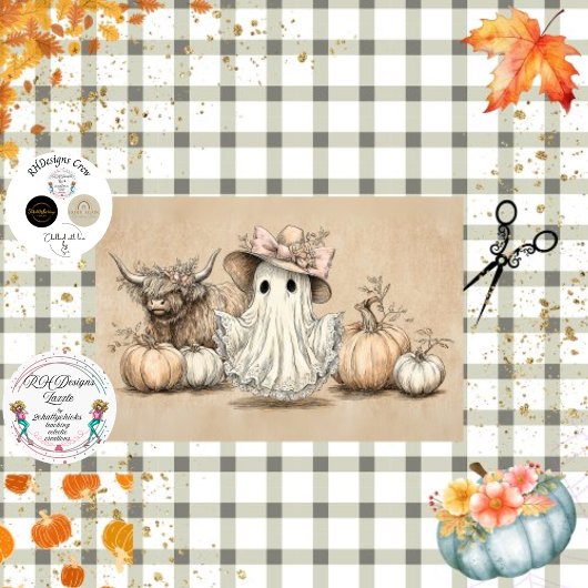 Decoupage Highland Cow White Ghost Seidenpapier