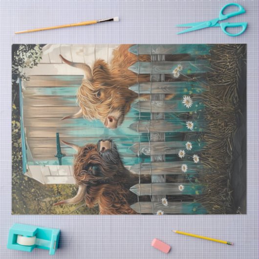 Decoupage Highland Cows Front Aquamarin Stall Seidenpapier (Basteln)
