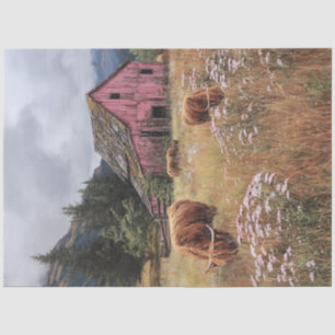 Decoupage Highland Cows Lush Fields Pink Stall Seidenpapier