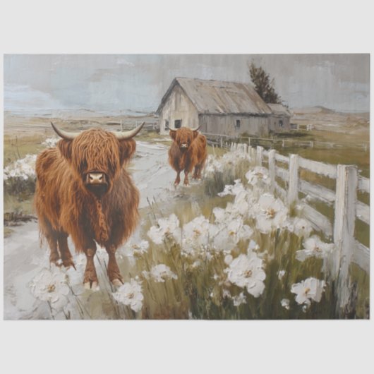 Decoupage Highland Cows Walking Down Country Road Seidenpapier (Vorderseite)