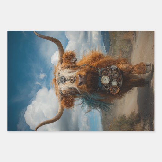 Decoupage Highland Haute Couture Steampunk Kühe Geschenkpapier Set (Vorderseite 2)