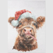 Decoupage Highland-Kalb mit Weihnachtsmannmütze un Seidenpapier (Vorderseite)