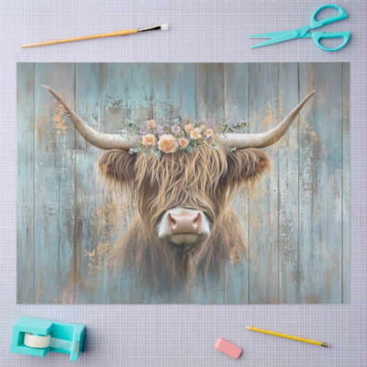 Decoupage Highland Kuh Blau erschüttert Hintergrun Seidenpapier (Basteln)