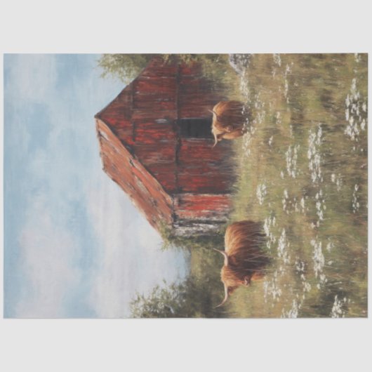 Decoupage Highland Kühe in Wildblumen Rustikaler S Seidenpapier (Vorderseite)