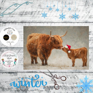 Decoupage Highland-Kuhkalb küssen sich im Schnee Seidenpapier