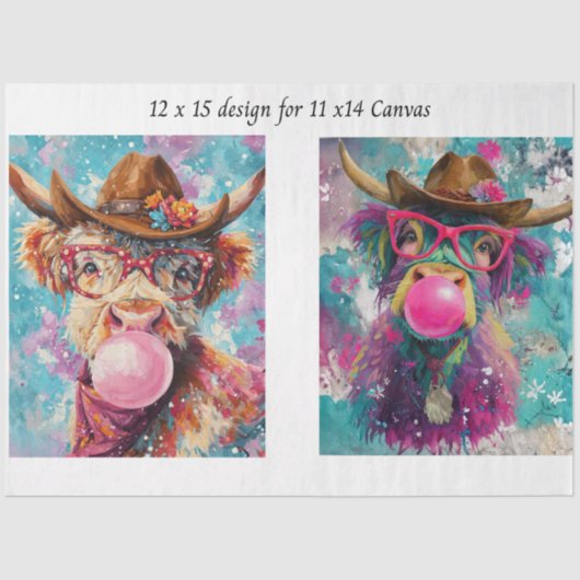 Decoupage Highland Western Bubble Gum 11x14 Canvas Seidenpapier (Vorderseite)