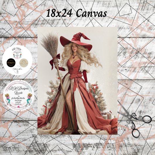 Decoupage Holiday Beautiful Witch 18x24 Canvas Seidenpapier