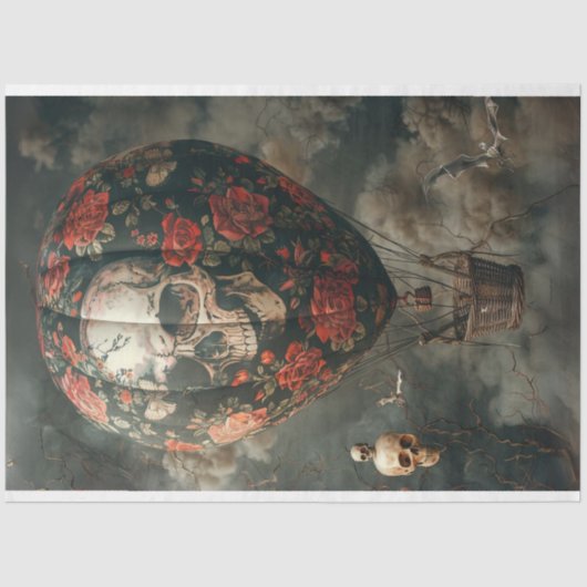 Decoupage Hot Air Ballon Skull Rose Stoff Seidenpapier (Vorderseite)