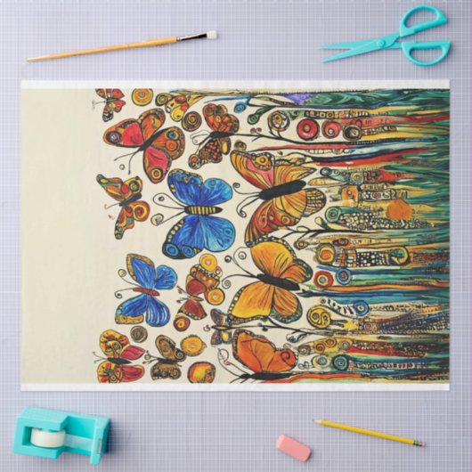 Decoupage im Folk Art Malerei Schmetterlinge Seidenpapier (Basteln)