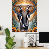 Decoupage - Indischer heiliger Elefant als Ikone  Poster (Heimbüro)