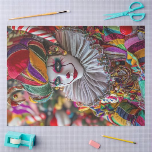 Decoupage Jester Clown Vibrant Circus Costume Seidenpapier (Basteln)