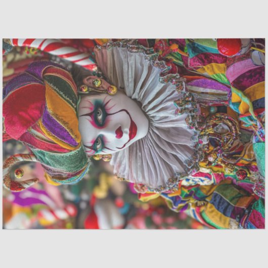 Decoupage Jester Clown Vibrant Circus Costume Seidenpapier (Vorderseite)