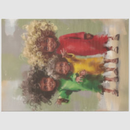 Decoupage Joyful Curaded Children in Red Seidenpapier