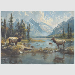 Decoupage Junting Fishing Elk Mountains Snow Seidenpapier
