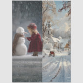 Découpage Kind Schneemann Kirche Winter Schlitten  Seidenpapier (Vorderseite)
