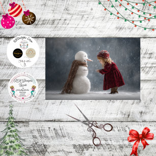 Découpage Kind und Schneemann Winterlandschaft Seidenpapier