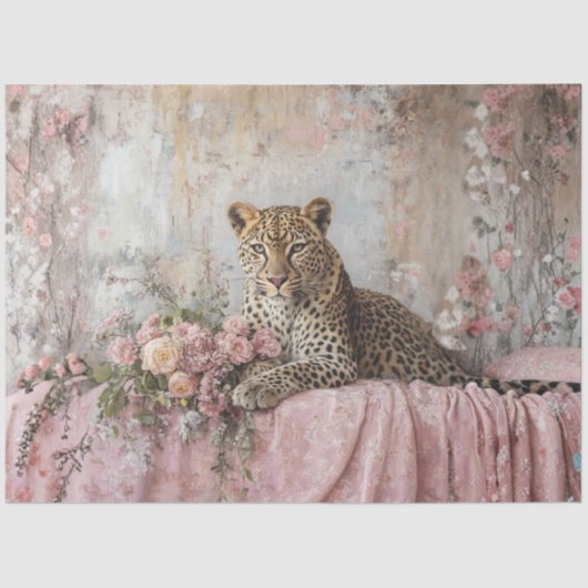 Decoupage Landscape Leopard Romantic Pink Floral Seidenpapier (Vorderseite)