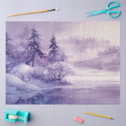 Decoupage Landscape Schnee bedeckt Purpurrot Weiß Seidenpapier (Basteln)