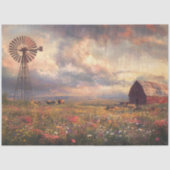 Decoupage Landscape Windmill Red Barn Wildblumen Seidenpapier (Vorderseite)