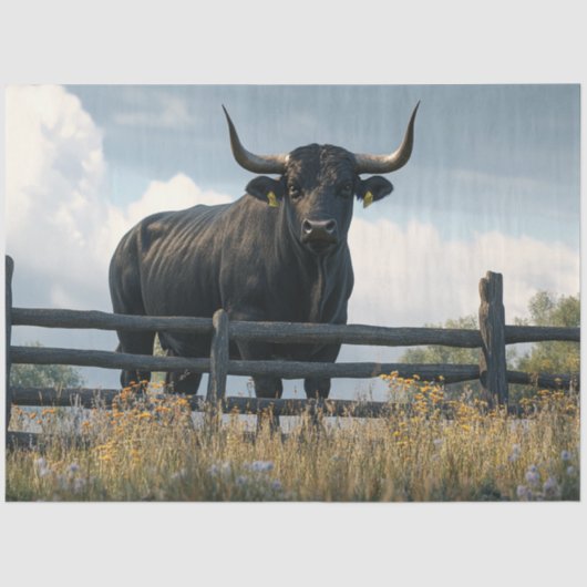 Decoupage Large Black Brahman Bull in Field Seidenpapier (Vorderseite)