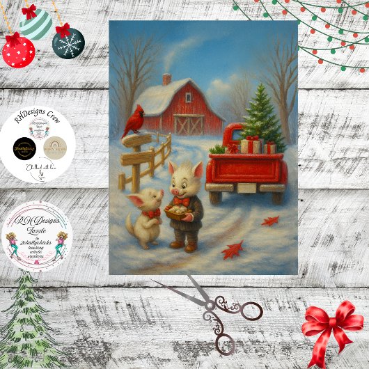 Decoupage-Launige-Ferkel-Weihnachtsgeschenke Seidenpapier